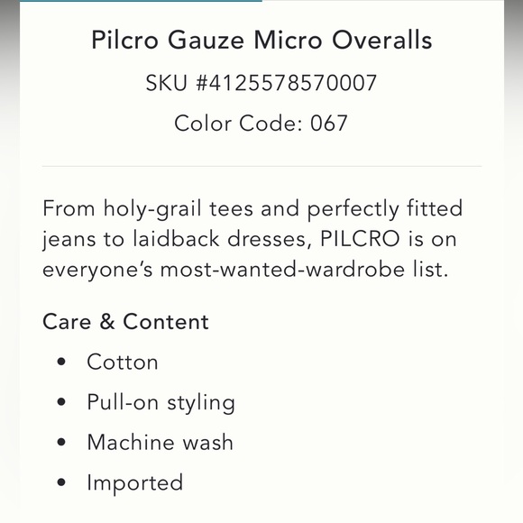 Pilcro Gauze Micro Overalls NWT SZ 4 - Picture 9 of 9